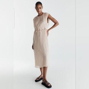 ZARA Swiss Dot  Round Neck Double Layer Ivory Color Mesh Dress!